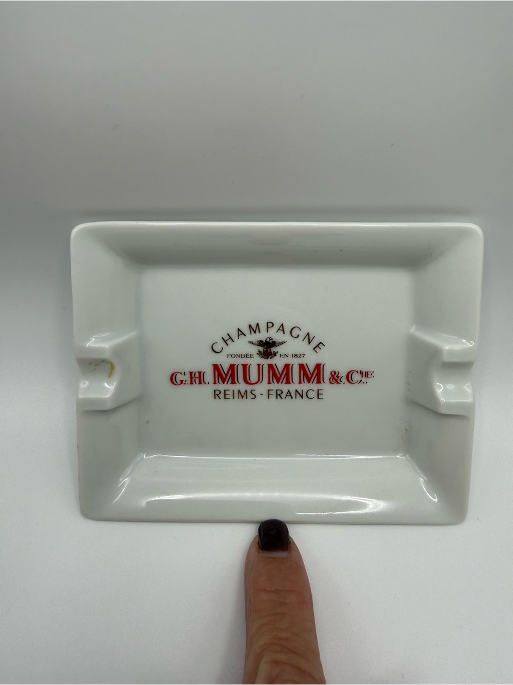 Limoges White Porcelain G.H. Mumm Champagne Ashtray with Red Logo